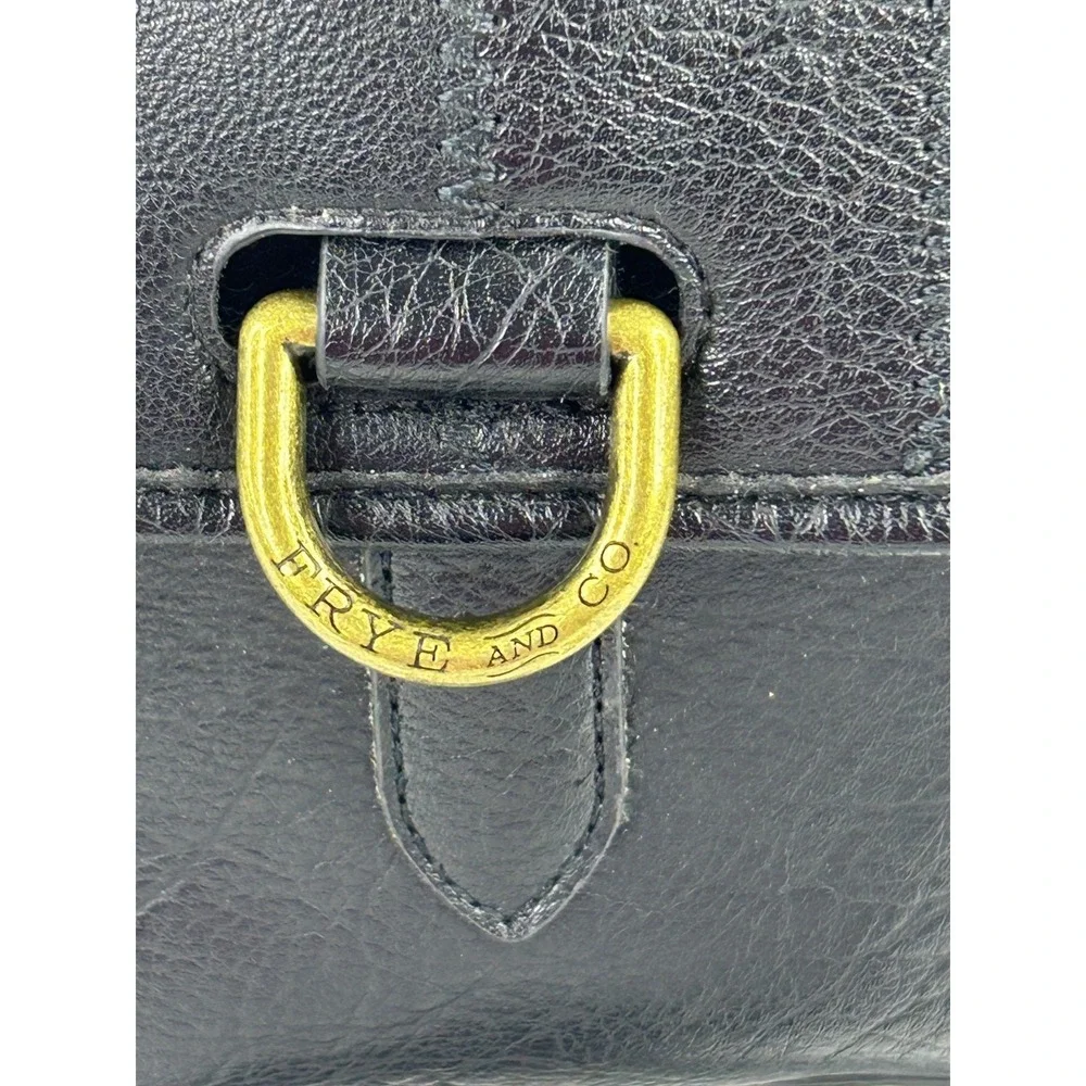 Frye And Co Womens Satchel Handbag Black Large Double Handles Crossbody Textured